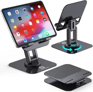 OCYCLONE iPad Stand, 360° Rotating Adjustable Foldable iPad Tablet Holder for Desk Compatible with Kindle Tablet iPad 4" - 15.6" Portable Monitor Stand, Black