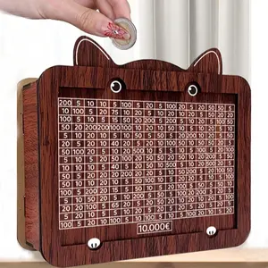 Creative Cat Shape Wooden Piggy Bank, Digital Display, Retro Style, Holds 10,000 Euros, Home Decor, Perfect Gift for Friends