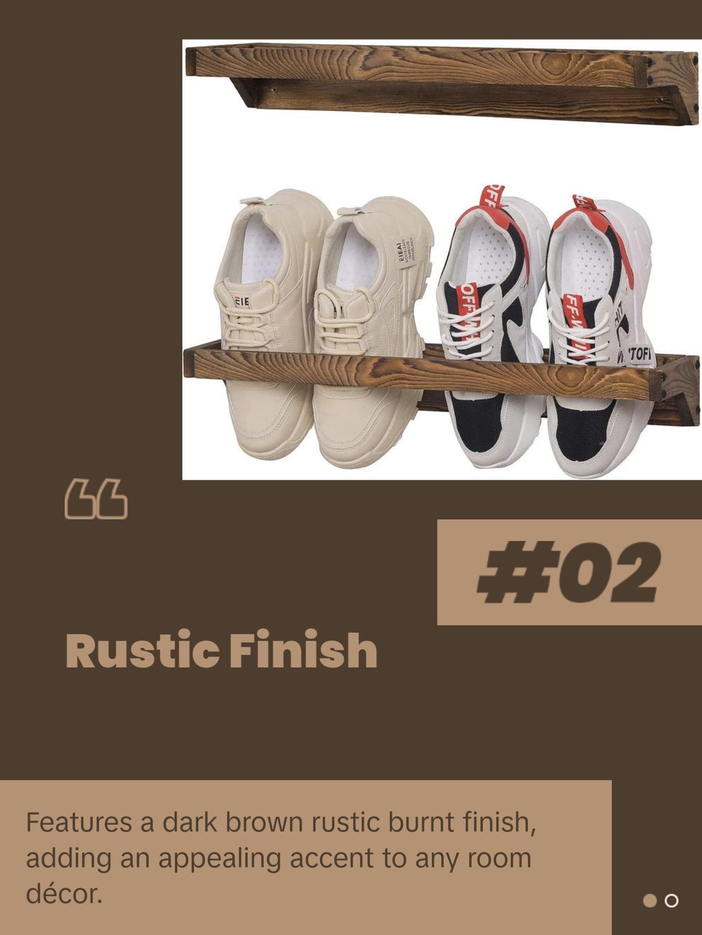 Burnt Wood Wall Mounted Shoe Storage Rack, Entryway Footwear Organizer Holder, Set of 2