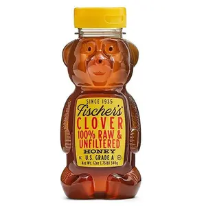 Fischer's Clover Honey, 12 Oz – 100% Pure, Raw & Unfiltered Honey – Squeezable Bear Bottle – Gluten-Free, Non-GMO – All-Natural Sweetener
