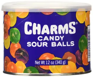Charms Sour Balls 12oz Resealable Can - Candy Sweet Treats Fruit Snack Lime. Cherry, Grape, Lemon, Orange, Raspberry Flavors 12 oz can