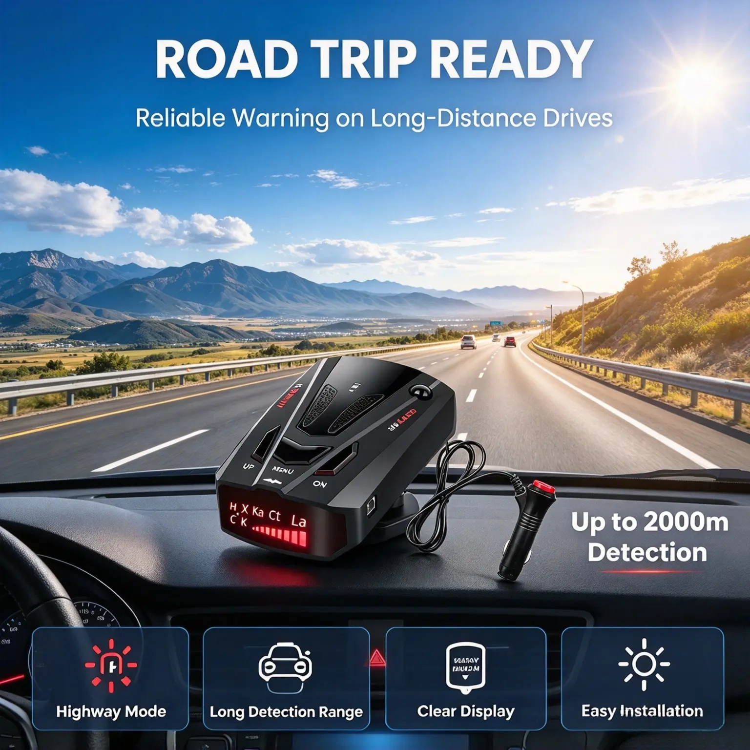 Universal Fit Car Driving Safety Helper for Road Trips, 360° Full-Range Detection, Dual Signal Warnings, Voice Notifications & LED Screen for Highway Cruising Preparedness