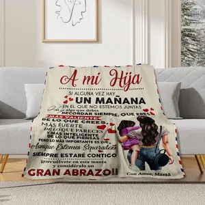 Letter & Heart Pattern Blanket, Slogan Print Blanket, 1 Count Soft Throw Blanket, Air-conditioned Room Blanket, Warm Nap Blanket for Home & Office & Travel, Gift for Daughter