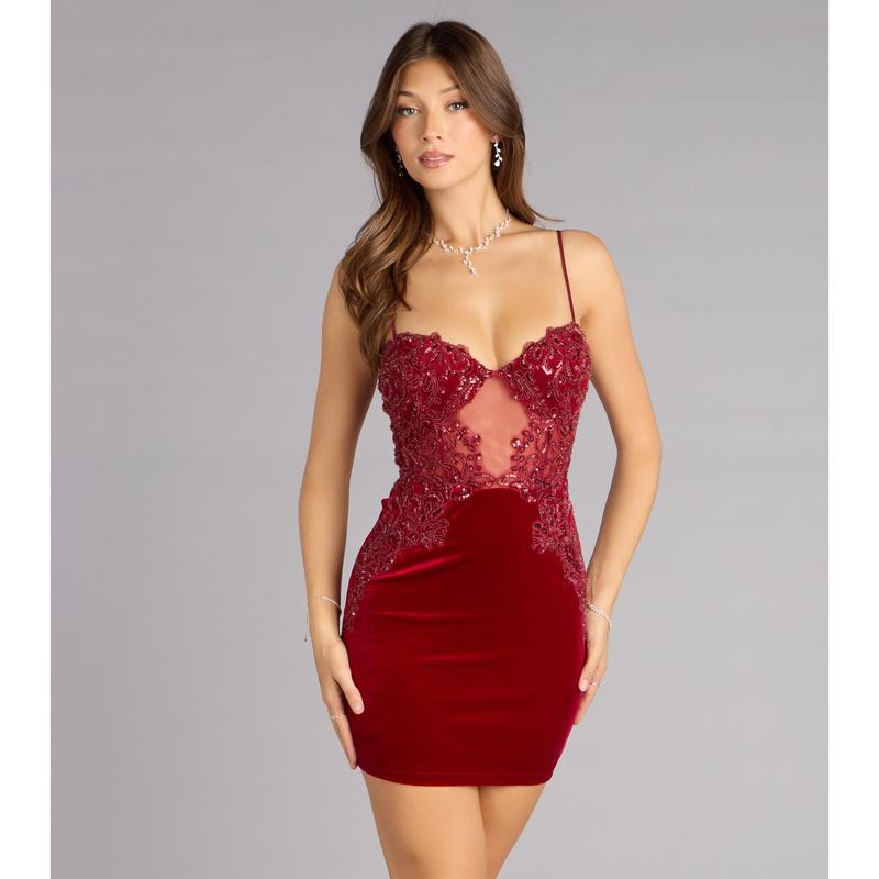 Isla Velvet Applique Bodycon Mini Dress