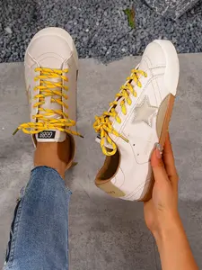 New Vintage Star Sneakers, Shiny Suede Distressed Casual Shoes, Trendy Dirty Look, Textile Upper, Rubber Sole, All Seasons