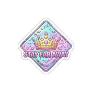 Stay Far Away crown sticker | die-cut princess on board pastel holographic