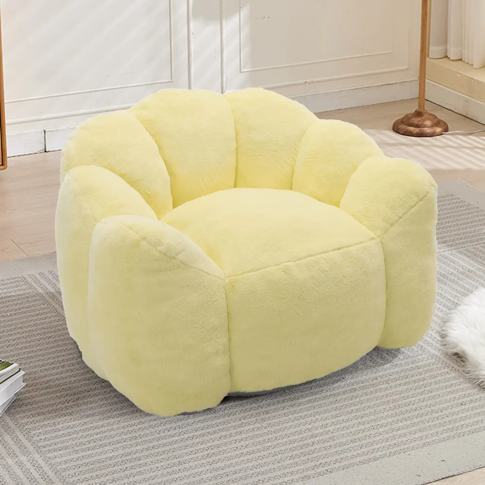 Lotus-Shape Adult Casual Bean Bag Chair - Pre-Filled Memory Foam Sofa with Fixed Arms, Durable Antifouling Fabric, No-Installation Design, Pull Ring for Easy Movement, Ideal for Living Room, Bedroom (Yellow)
