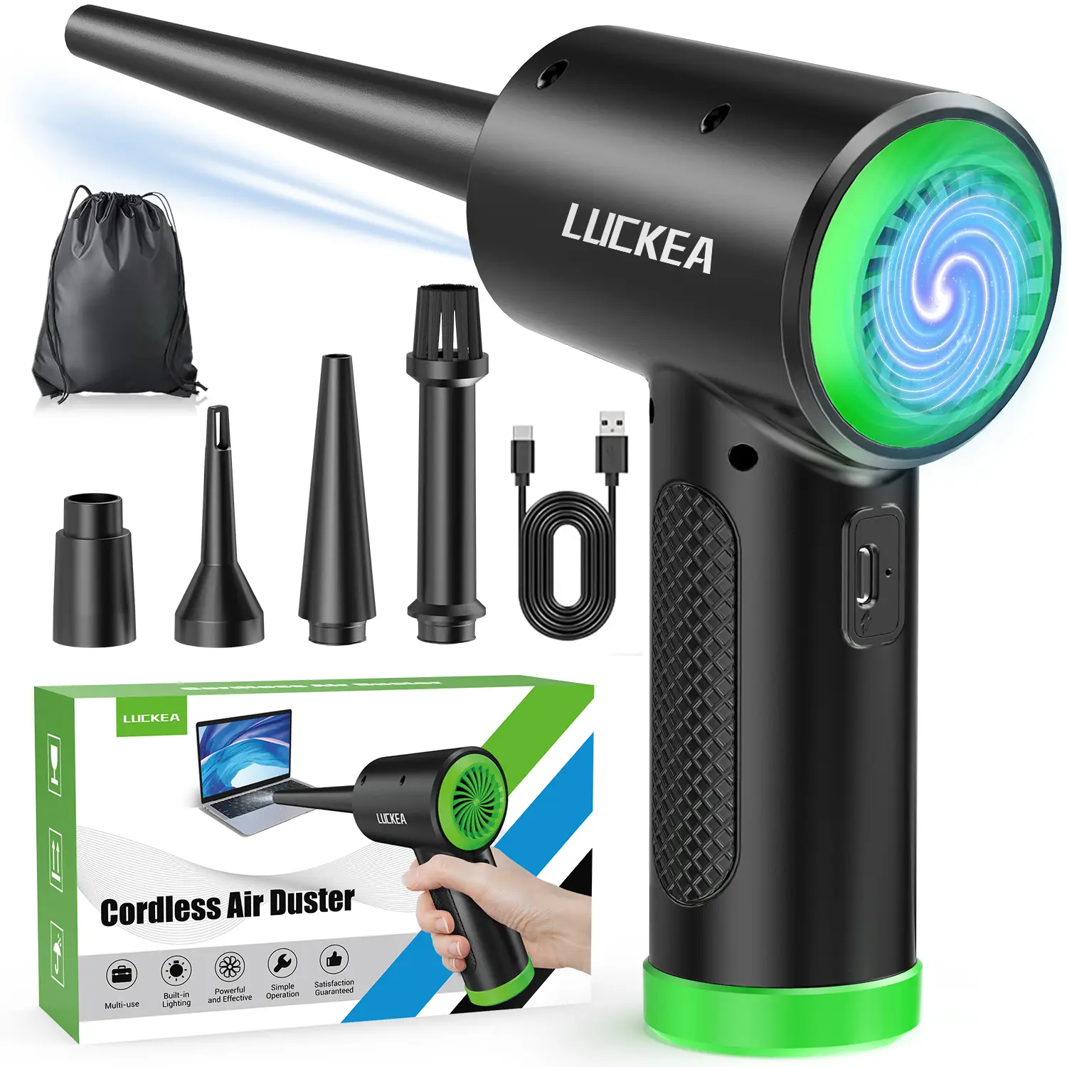 Electric Compressed Air Duster Cleaner for PC - Rechargeable Cordless Compressed Air Cleaner Blower for Laptop, Keyboard, Electronics, Home Cleaning,