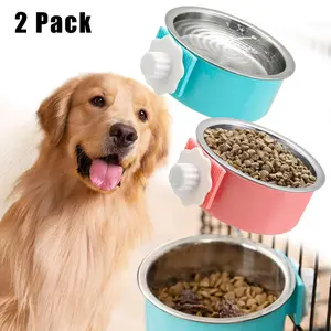 Pack Of 2 Stainless Steel Hanging Pet Bowls for Cages - No-Spill, Easy Mount Design for Dogs, Puppies, Birds & Small Animals, Dog Crate, Stainless Steel, Removable, Pet Feeder