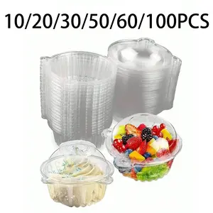 10/20/30/50/60/100-Pack Transparent Plastic Cake Boxes — Ideal for Packaging Muffins, Desserts, Cupcakes, Cookies, Fruit, Sushi, and More. Disposable, Stackable Single-Tier Cupcake Containers with Secure Lids — Perfect for Parties and Weddings.