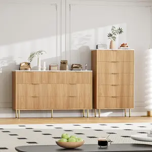 5 Drawer Dresser - White Dresser for Bedroom - 47.9inch Tall Dressers Chest of Drawers - Wood Tall Dressers with Metal Handle for Closet/Living Room/Entryway - Natural