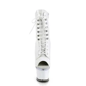 Women's 7 in Platform High Heel Lace Boots, SPECTATOR-1021 White Pat-Clear Footwear