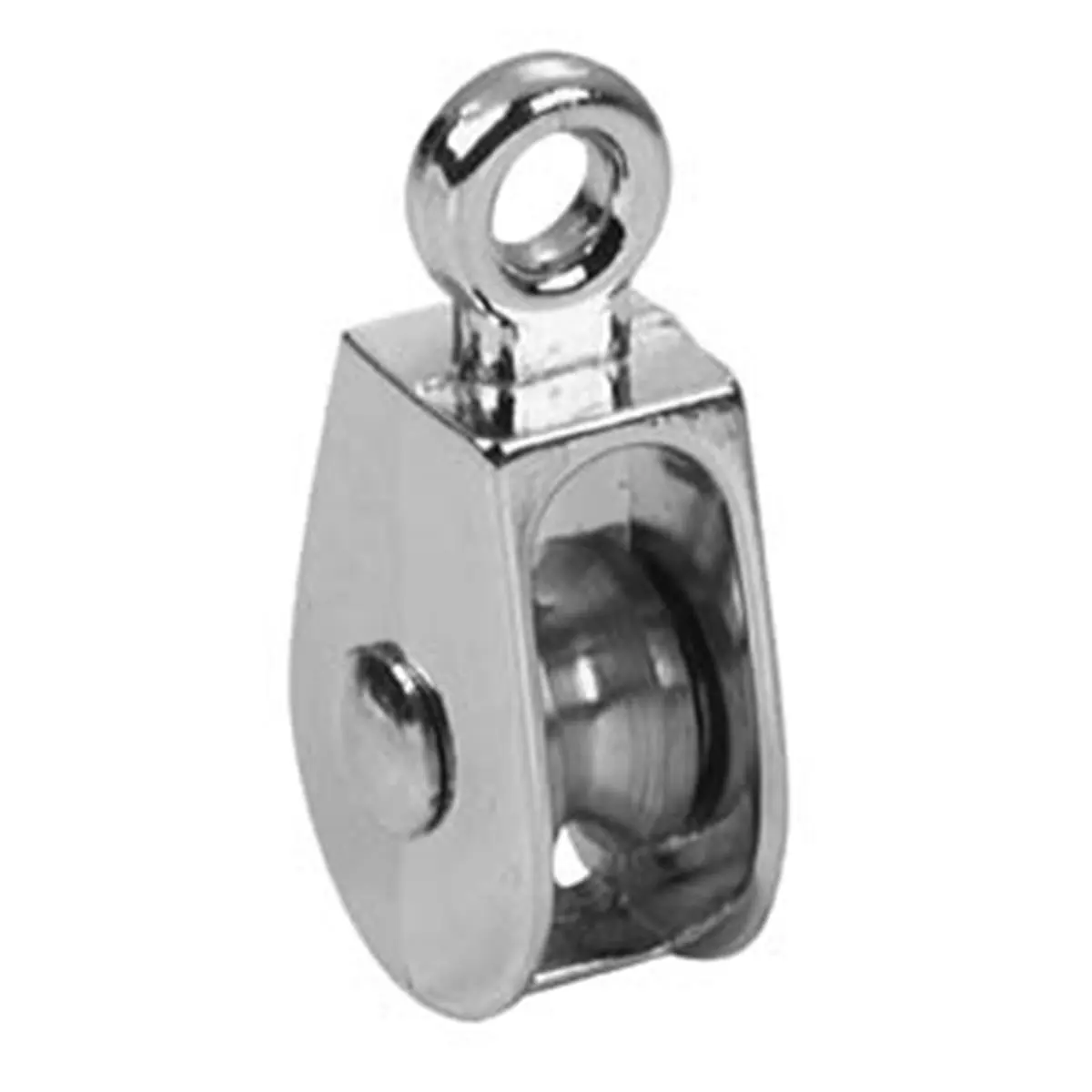 212 MAIN Carded Rigid Eye Single Sheave Chain Pulley, 0.75in Sheave Diameter, Nickel Finish, Fiber Rope Winch Hoist Hardware Accessory