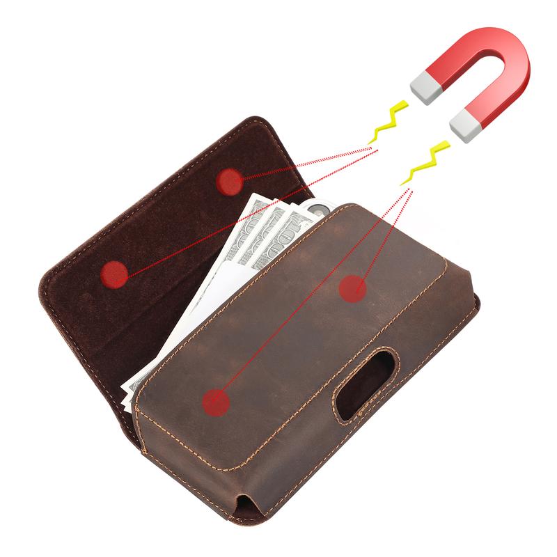 Cell Phone Genuine Leather Holster Magnet Pouch Belt Clip Man Waist Bag Carrying Perfect For Outdoor Daily Use