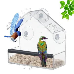 Acrylic Bird Feeder with Suction Cup Wall Mounted No Drilling Required Wild Birds Parakeets Finches Outdoors Indoors Hanging Birdhouse Clear Feeding Station bird lover