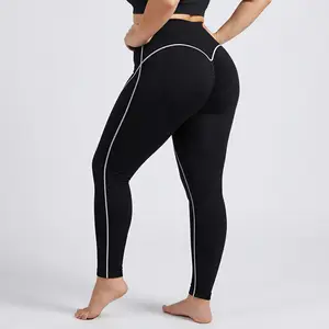 CatchHalo UltraSculpt Seamless Yoga & Workout Leggings with Vertical Contour Lines - High-Waist Sculpt Scrunch Pants for Multi-Sport Activities