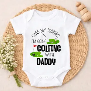 Grab My Diapers I'm Going Golfing With Daddy Baby Bodysuit Casual Short SleeveRomper Crew Neck Outfit for Baby Boys & Girls  Button Closure Baby Set Toddler Size Comfort Baby Clothes for Outdoor Daily Wear
