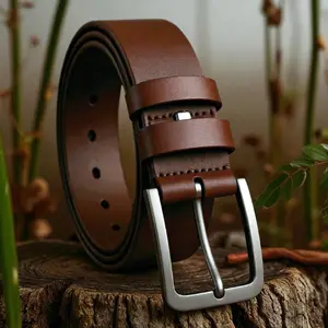 Men’s Leather Belt – Brown Casual/Dress/Jeans Belt Classic pin Buckle
