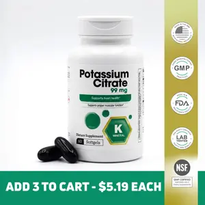 BENFIT Edible Potassium Citrate 99 mg Dietary Mineral Support Softgels - 60 Count, Daily Nutritional Balance Healthcare Supplement