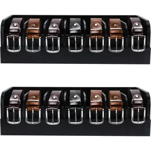 2pcs 7 Compartments Belt Organizer for Closet and Drawer, Bamboo Display Case for Tie and Belt, Belt Storage Organizer for Men Women (Black)