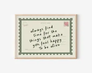 [Unframe] Always Find Time Postcard Print GREEN Horizontal Trendy Retro Aesthetic Positive Wall Art Affirmation Happy Home Decor