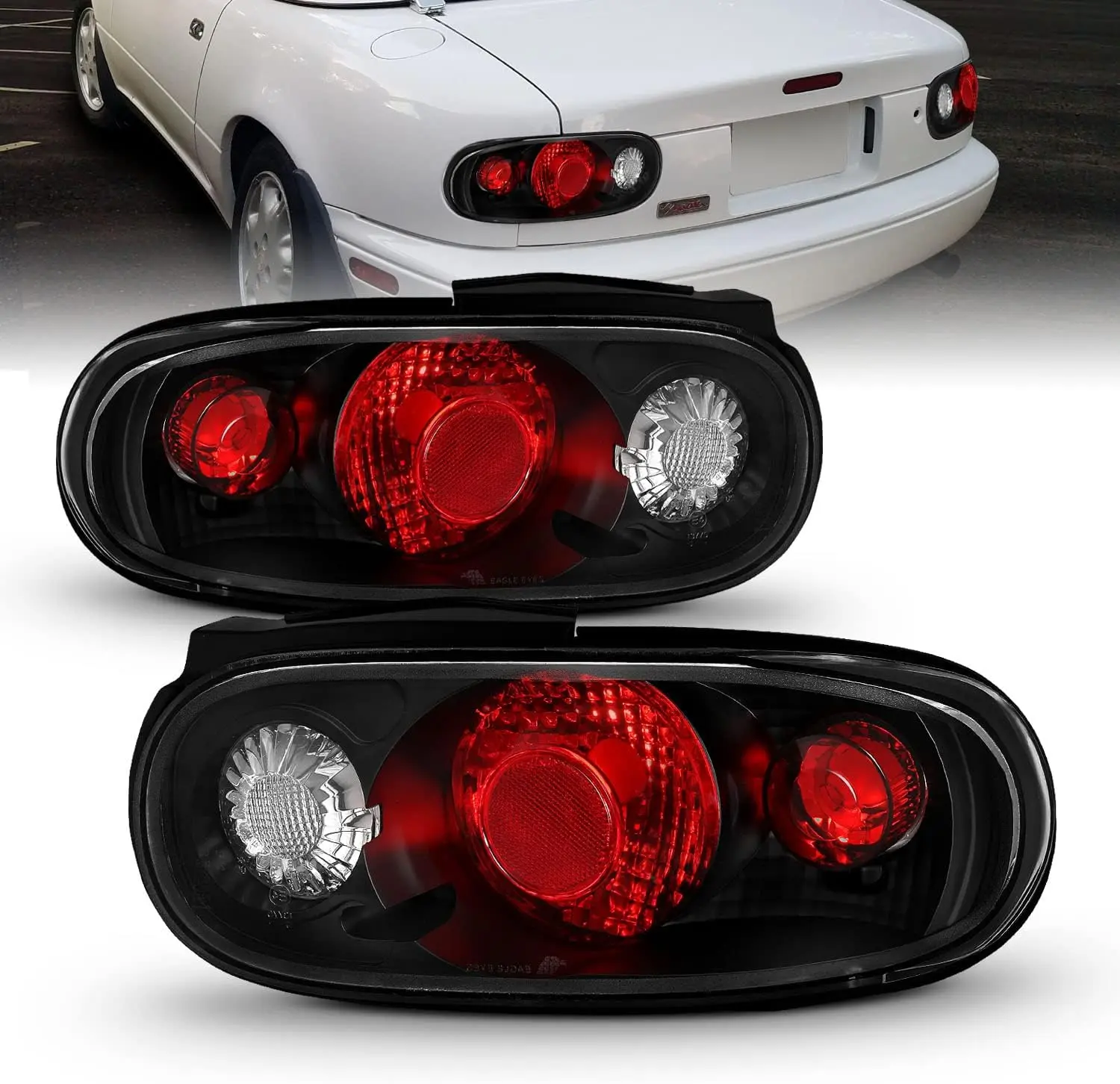 AmeriLite Black Replacement Taillights For 90-97 Mazda Miata - Passenger and Driver Side