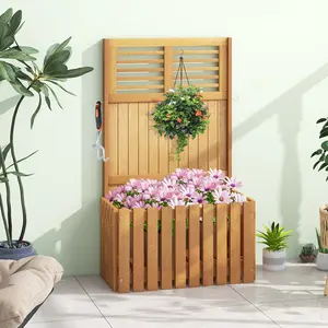 COSTWAY - Wooden Raised Garden Bed with Privacy Screen