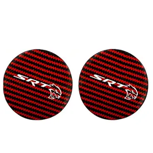 2 Pcs Car Coaster Water Cup Holder, Car Accessories, Anti-Slip PU Leather & Carbon Fiber Striped Design, Durable Protection for Dodge Srt Vehicles