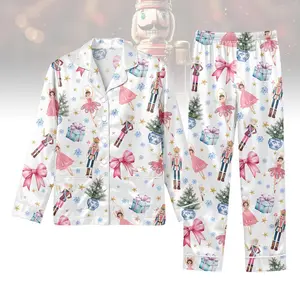 Nutcracker Long Pajamas Set, Pink Christmas Sleepwear, Holiday Gift Lounge Set for Women, Cute Winter Pajamas, Nutcracker Pjs