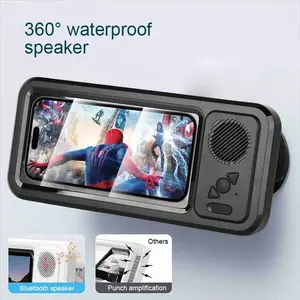 Bathroom Speaker, Shower Phone Holder Speaker, 360° Rotating Bluetooth-compatible Speaker, Compatible with Galaxy, Wall Mirror Mount, Waterproof Speaker