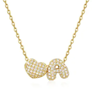 KissYan Bubble Heart Initial Necklaces for Women, 14K Gold Plated Tiny A-Z Letter Pendant Choker Dainty CZ Monogram Jewelry Gifts