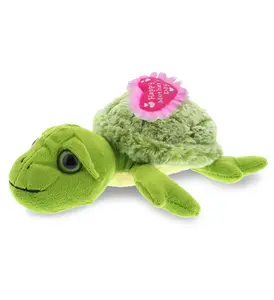 DOLLIBU Super-Soft Polyester Unisex Small Green Sea Turtle Plush Toy - Embroidered Pink Stuffed Heart, Stuffed Animal, Ideal Mother's Day Gift, Animals & Nature Themed, Decoration, Surface Wash with Cold Water