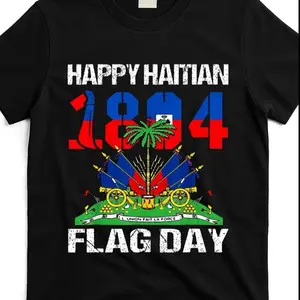 Men’s Haitian Flag Day 1804 Pride Graphic T-Shirt – Black Cotton Tee with Distressed Lettering & Vibrant Flag Design Menswear Stylish Cultural Tshirt