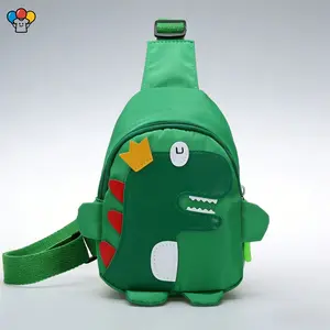 HER-Kids Sling Bag Small Nylon Crossbody Bag for Kids Travel Dinosaur Pattern Green Lightweight Adjustable Strap School Outdoor Activity