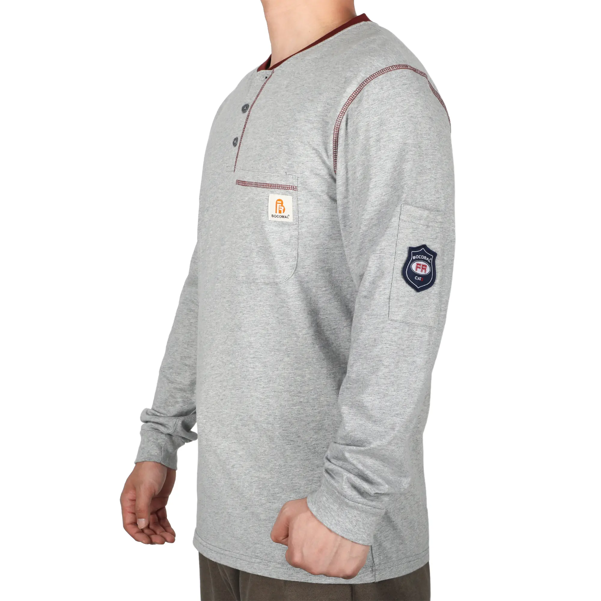 5.5 oz Button Pullover T-Shirts / Contrast Neck Trim - 3208-2
