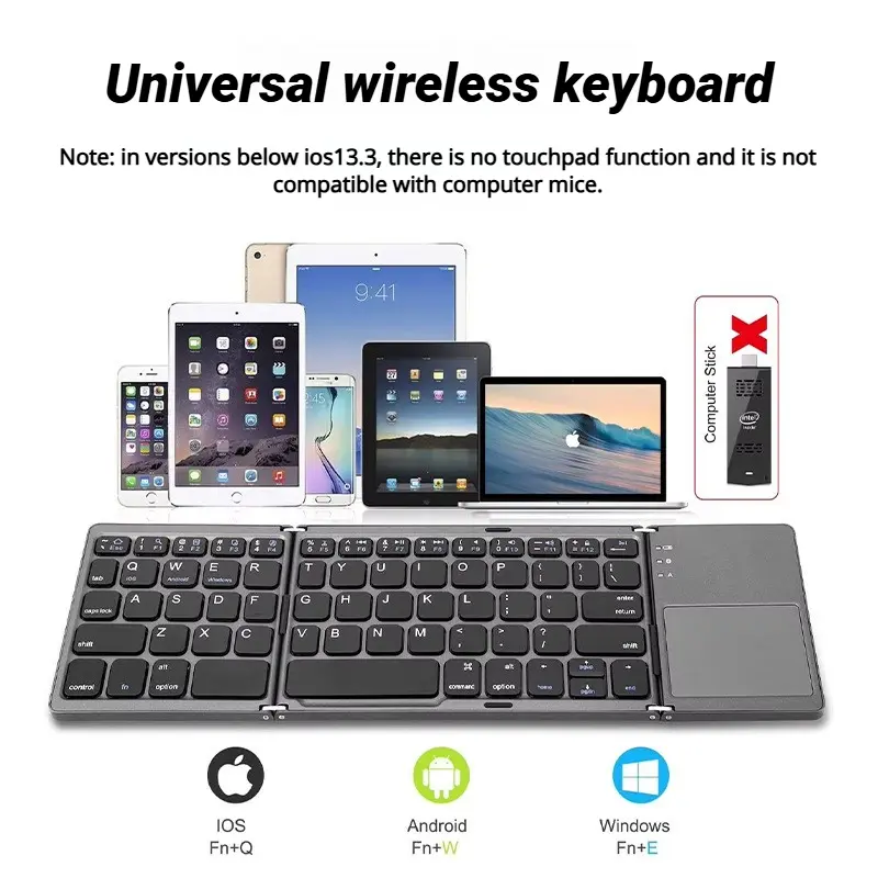Ultra-Thin Portable Mini Foldable Bluetooth Keyboard with Mouse Touchpad, USB-C, Universal Connectivity, Lightweight, Long-Lasting Battery, Compact Design, Ideal for Laptops & Phones, Portable Tablet Keyboards, Father's Day Gift, Abs, Remarkably Thin & Li