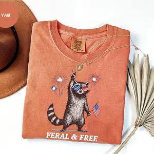 Comfort Colors Feral & Free Raccoon T-shirt, Funny Memorial Day Shirt, American Feral Girl Summer Meme Shirt, Memorial Day Gift, Womenswear