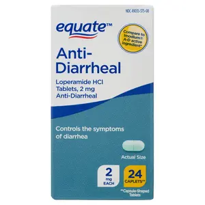 Equate Anti-Diarrheal Loperamide HCl Tablets 2 mg - 24 Count Fast Acting Relief for Diarrhea Control & Travelers Diarrhea