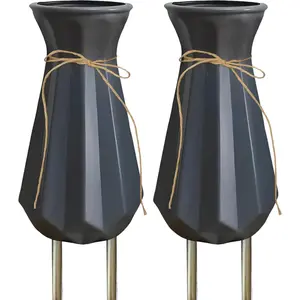 Grave Decorations for Cemetery (2 Pack, Gray) - Weather Resistant Tombstone Vases with Long Metal Stakes - In Ground Floral Markers for Outdoor Gravesite