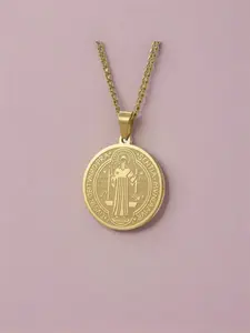 Vintage Engraved Coin Pendant Necklace, Titanium Steel Non-Tarnish Chain, Hip Hop Streetwear Jewelry