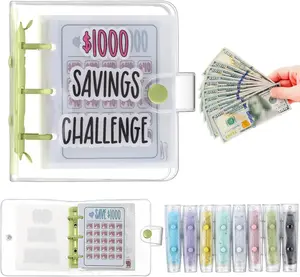 $1000 saving challenge book with clear cover，Mini Portable Budget Binder, 1 Count Saving Money Budget