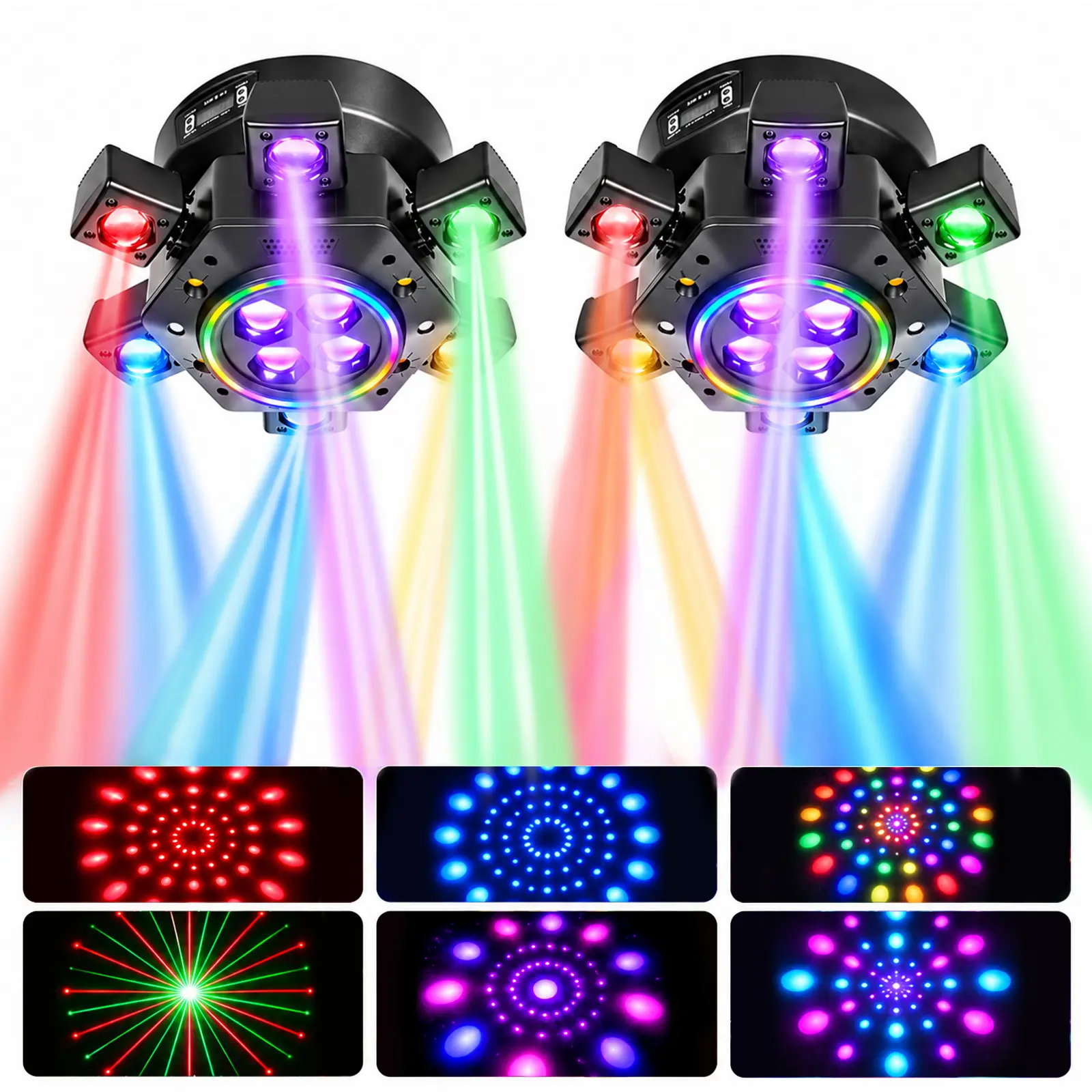 6-Arm 150W RGBW Moving Head DJ Light with DMX-512, Sound Activation & Strobes, Festive Decor for Halloween Day, Weddings