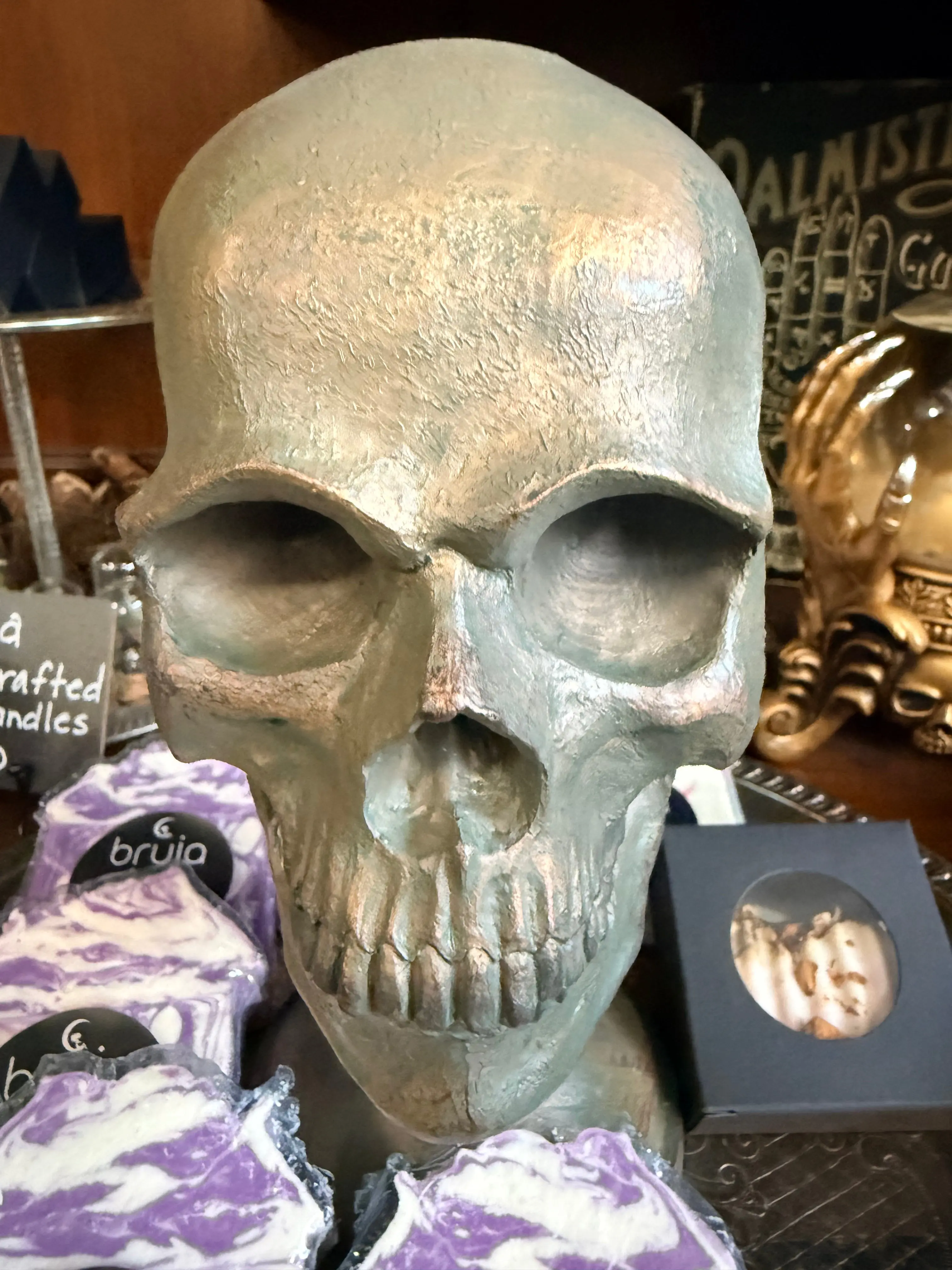 Antiqued Silver Skull Sculpture
