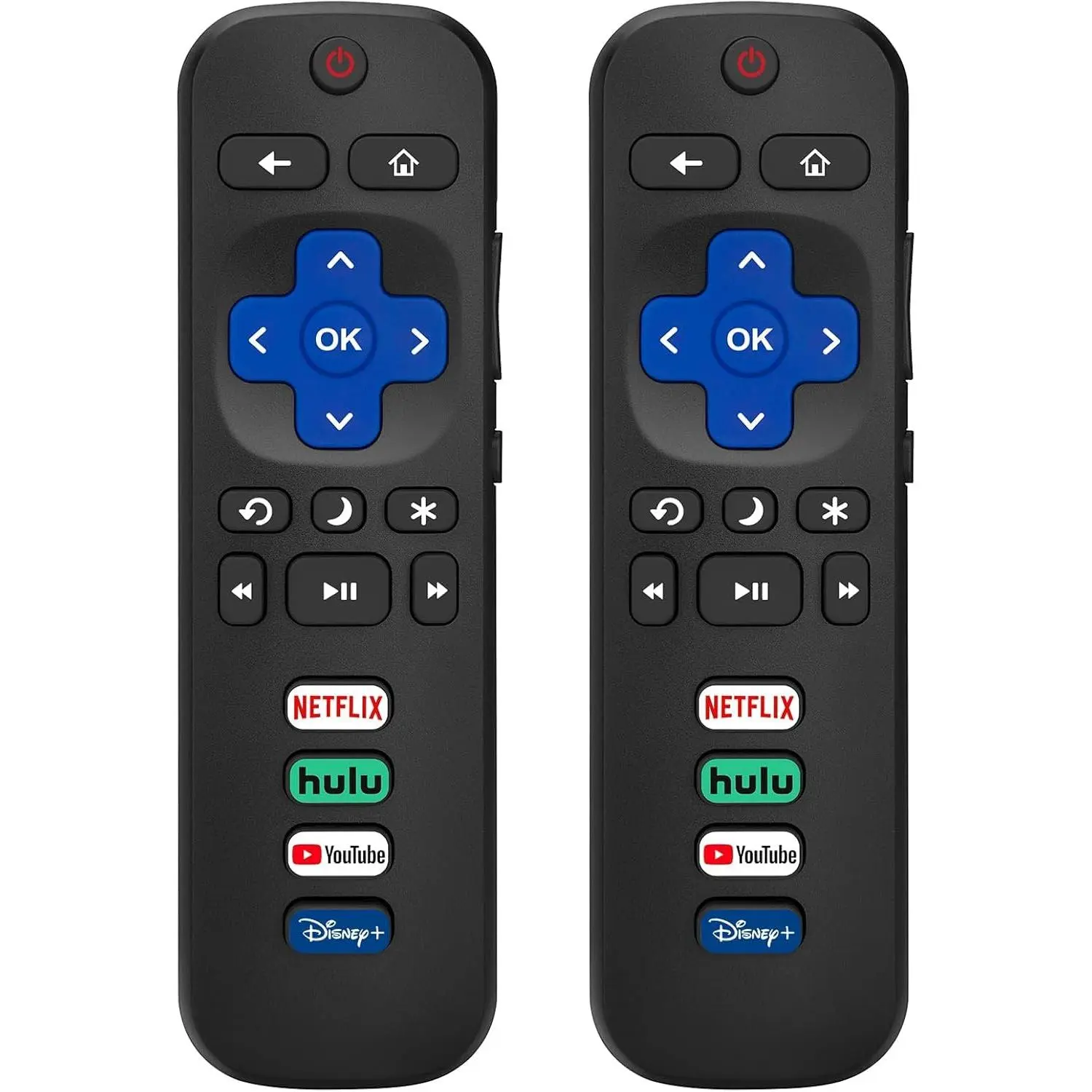 SGElectronix 2-Pack RC Smart Remote Controls Replacement for Roku, Black Home Entertainment Accessories for TCL, Hisense Smart TVs, with Plug, Netflix, Hulu Shortcuts, No Setup Needed