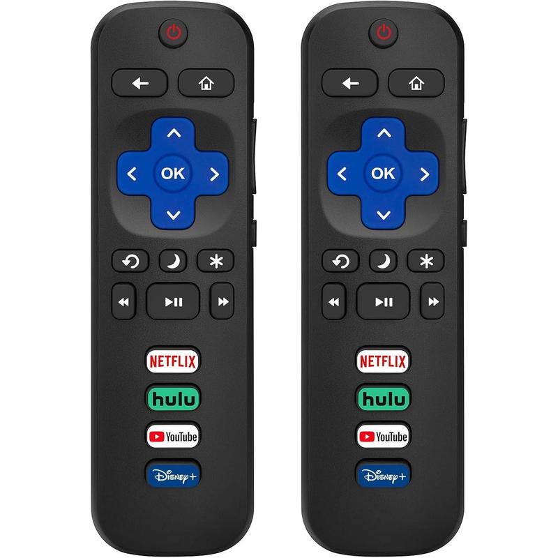 Roku Replacement Remote Control Pack of 2 for TCL Hisense Onn Philips Smart TVs Black with Shortcut Buttons No Setup Needed