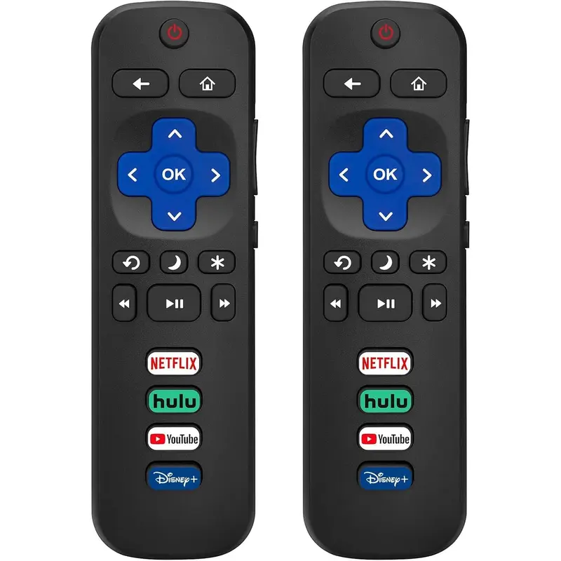 Roku Replacement Remote Control Pack of 2 for TCL Hisense Onn Philips Smart TVs Black with Shortcut Buttons No Setup Needed