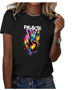 Vibrant Rainbow Peace Sign T-Shirt, Watercolor Peace Hand Graphic Tee, Soft 100% Cotton, Perfect Gift for Peace Lovers & Boho Style Fans
