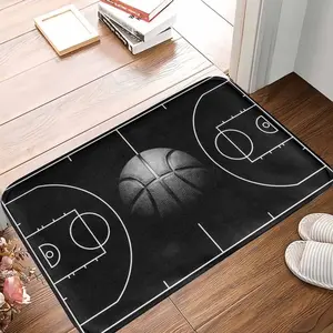 Basketball Court Theme Floor Mat Black and White Sports Print Design with Non Slip Soft Surface and Durable Edge Stitching Perfect for Living Room Gym Office Dorm Decor Gift for Sports Fans Home Entryway Rug