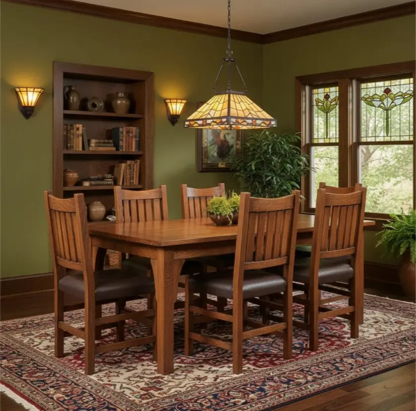 70-Inch Durable Solid Oak Wooden Dining Set - Classic Look Cohesive Indoor Furniture Set with 6 Slat-Back Chairs, 6 Seats for Family Meals