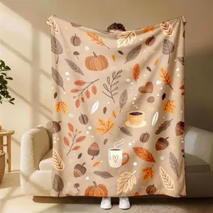 One Autumn Pumpkin & Maple Leaf Flannel Blanket - Suitable for all seasons, soft, lightweight and breathable, ideal for bedroom, fall and holiday decorations - Perfect for use on beds, sofas, in the office, camping and traveling